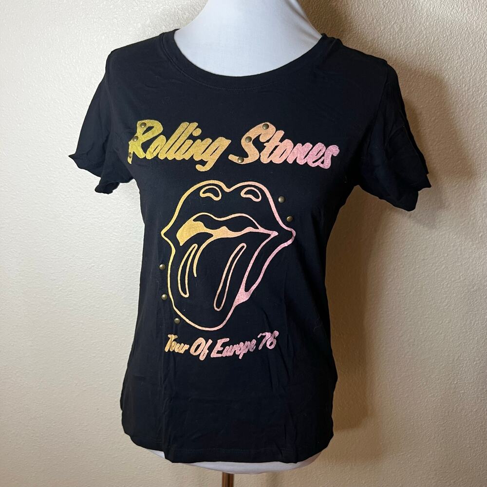 Daydreamer Hot Lips Rolling Stones Studded Short Sleeve T-Shirt WOMENS SMALL